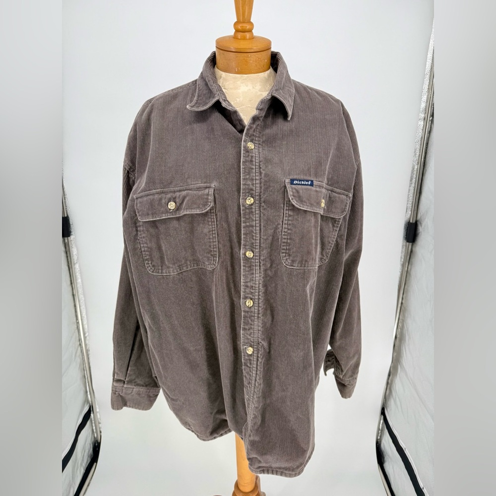 Dickies Gray Corduroy Button Down Overshirt with Flannel Lining